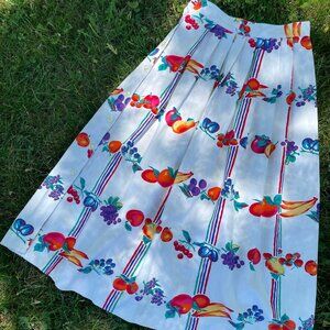 Vintage cotton white fruit print midi skirt